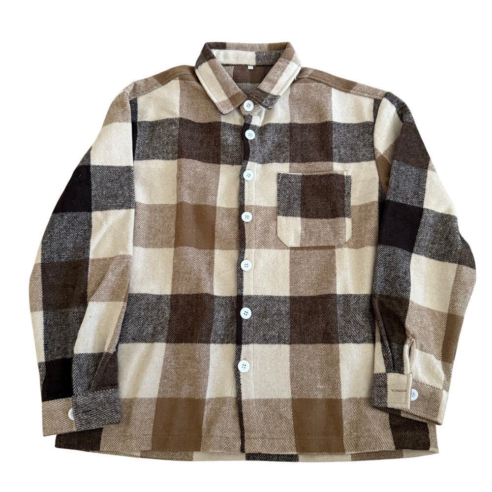 Women's Plaid Button Down Shacket in Brown, Size XL​​